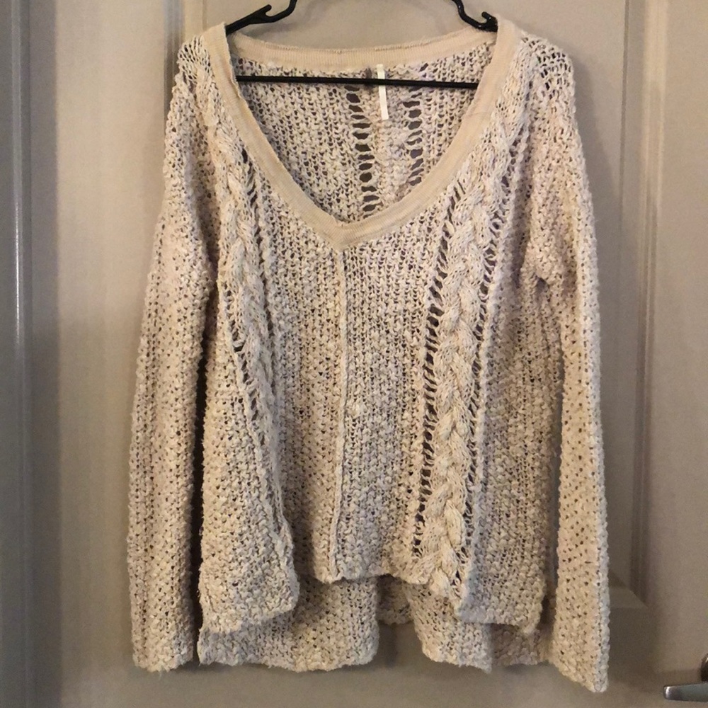 Free People Deep V Cable Sweater